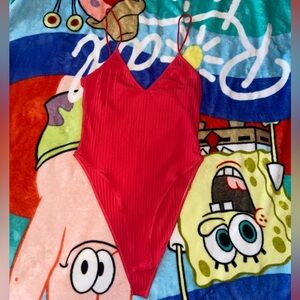 SHEIN Vibrant Red Ribbed Bodysuit